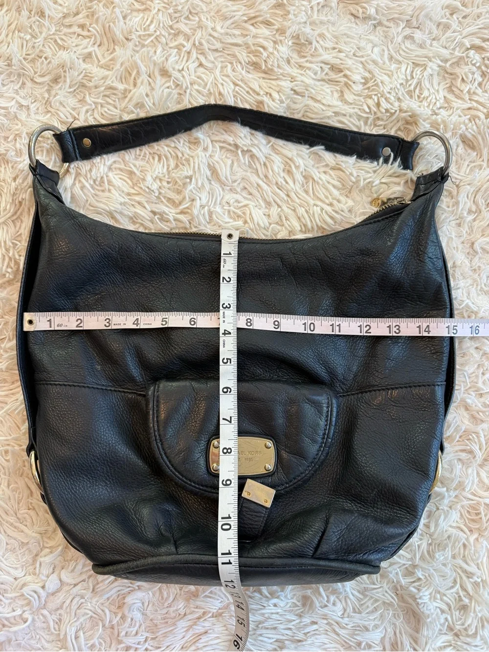 Michael Kors Black Pebbled Leather Hobo Shoulder Bag Gold Hardware